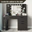 Grand meuble-lavabo moderne avec miroir et lumières, coiffeuse de maquillage avec 3 modes d'éclairage couleur, coiffeuse avec 3 tiroirs, 6 tablettes, 2 tablettes latérales et grande armoire latérale télescopique, prise de courant intégrée-1261757905