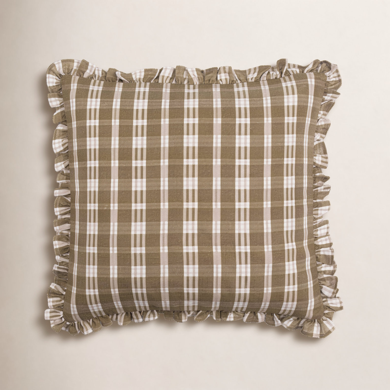 Zeppelin Cotton Pillow Cover, 18" x 18", Polyester/Polyfill, Brown/Beige Plaid