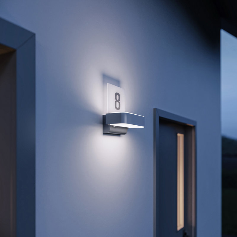 L 800 Anthracite Integrated LED Outdoor Sconce with Dusk to Dawn, 9.1cm H x 23cm W x 14.6cm D