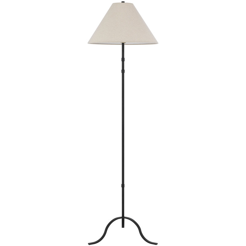 Lampe sur pied en métal de 61 po de hauteur avec finition noire et abat-jour rond en tissu