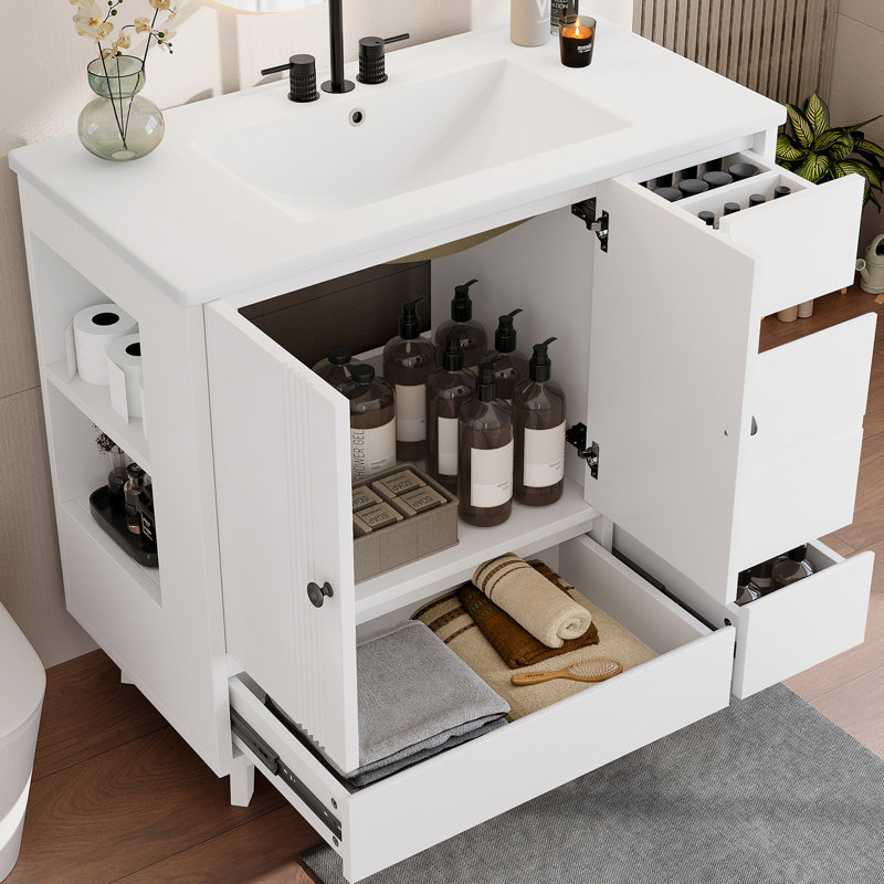 Ensemble de meuble-lavabo simple 36 "avec lavabo en céramique, Blanc clair
