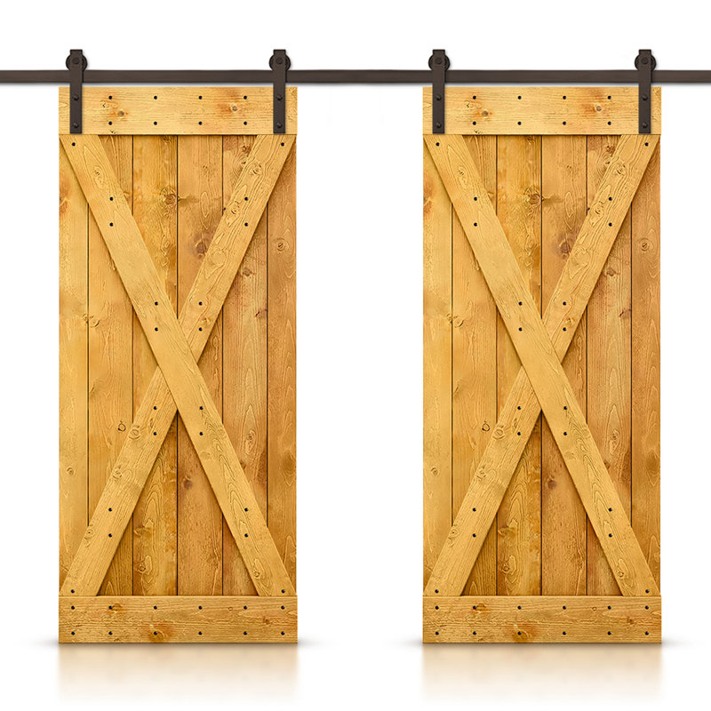 Porte de grange en bois massif lambrissé et métal, Érable colonial, 40 po x 84 po