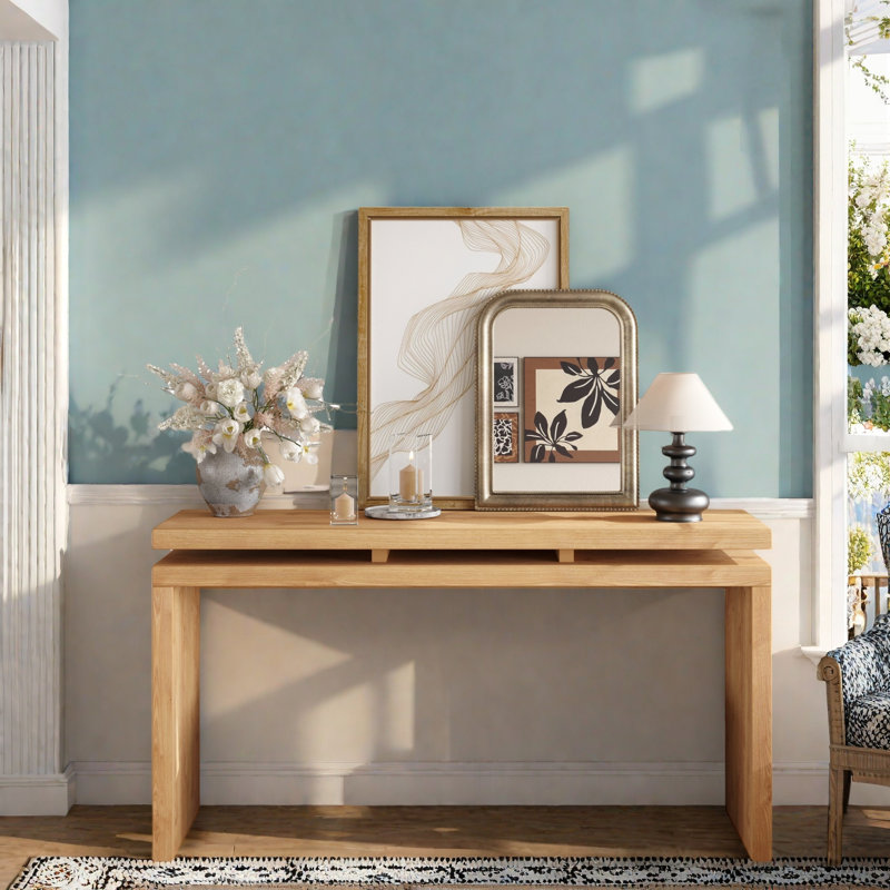 Console Table With Double Board Suspension Design, Antique Brown
