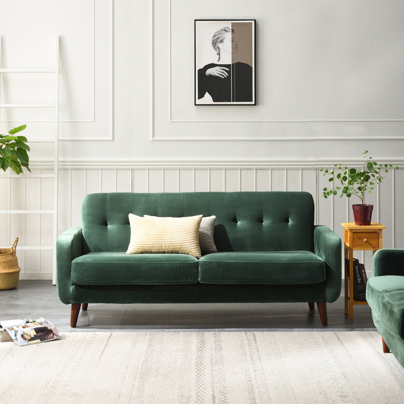 Abrego 3 Seater Velvet Loveseat, Green