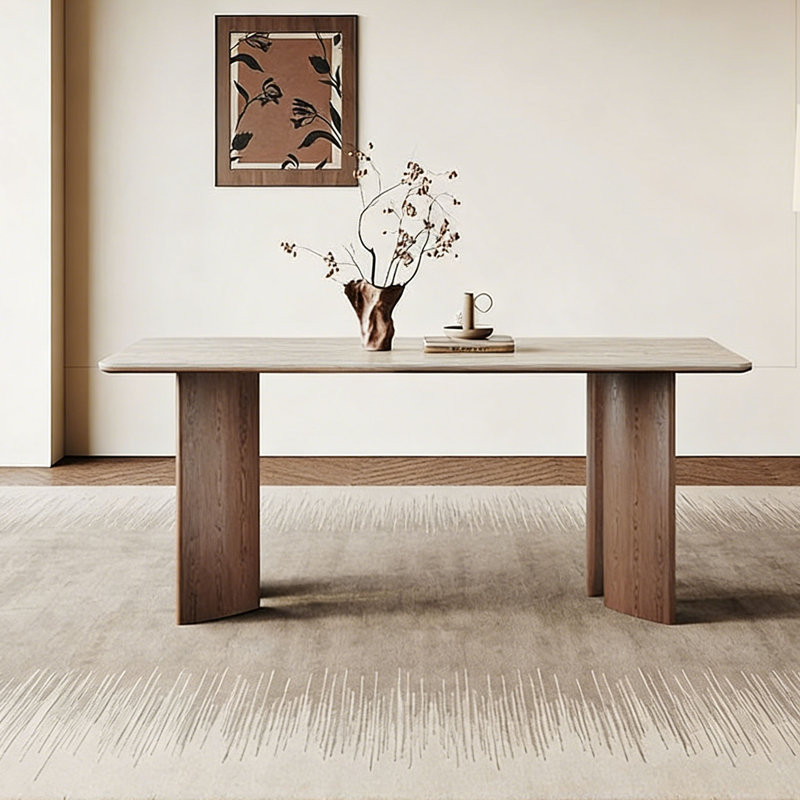 Table Mid-Century rectangulaire en bois et pierre, H 29,5 po x L 63 po x l 31,5 po