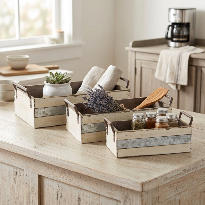 Ensemble de 3 caisses en bois massif, Petit