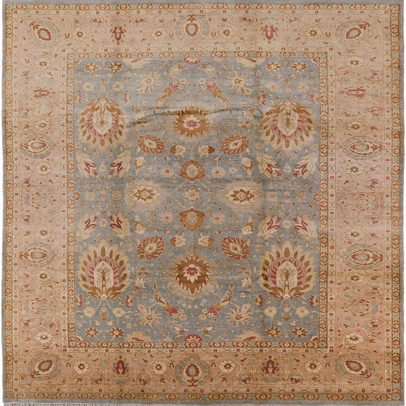Tapis oriental brun / bleu clair, Carré 6 pi