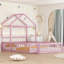 Lit en bois avec rampes et tête de lit détachable en forme de maison, lit double avec support pour enfants, structure de maison de jeu de style Montessori pour filles, rose-29099158-29099156