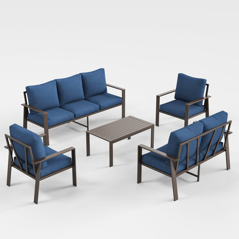 Ensemble de conversation 7 personnes avec table basse et ensemble de mobilier de patio moderne, foyer au propane en option