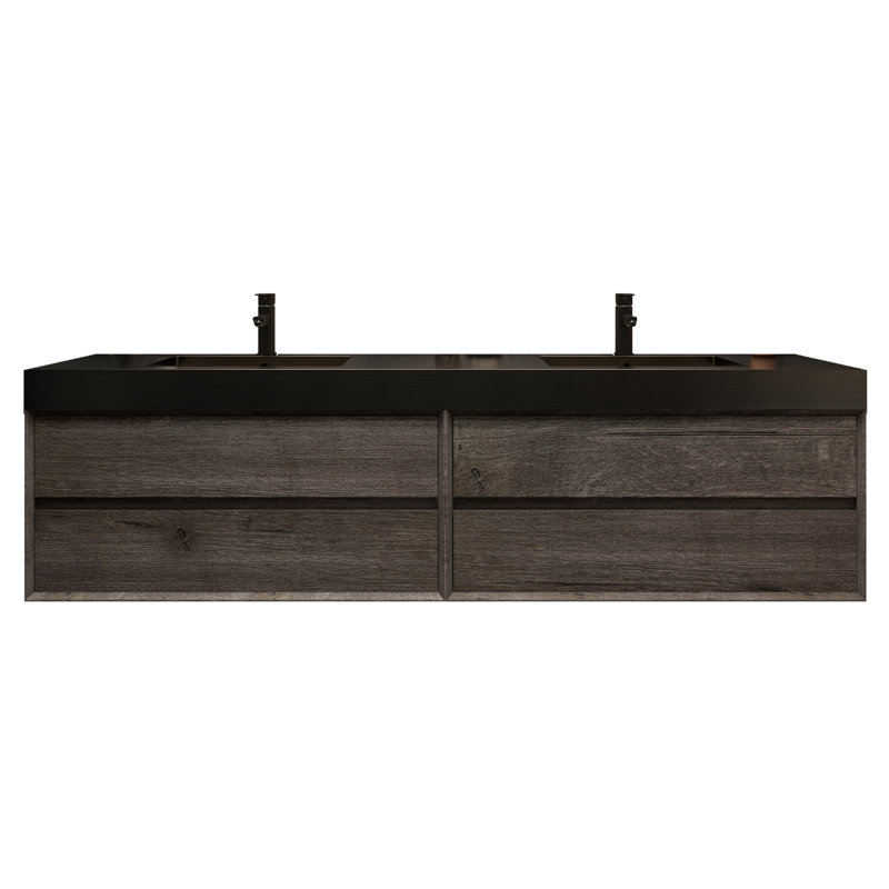 Golitz 83.46'' Double Bathroom Vanity with Stainless Steel Top, Oak
