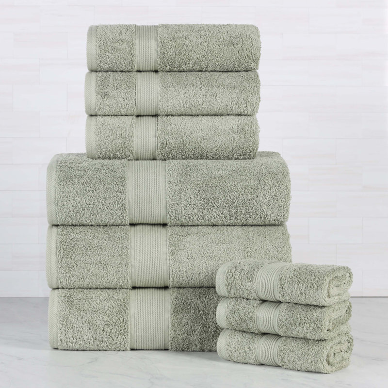 Ensemble de serviettes en coton biologique Lyndon, Sauge, Ensemble 9 pièces