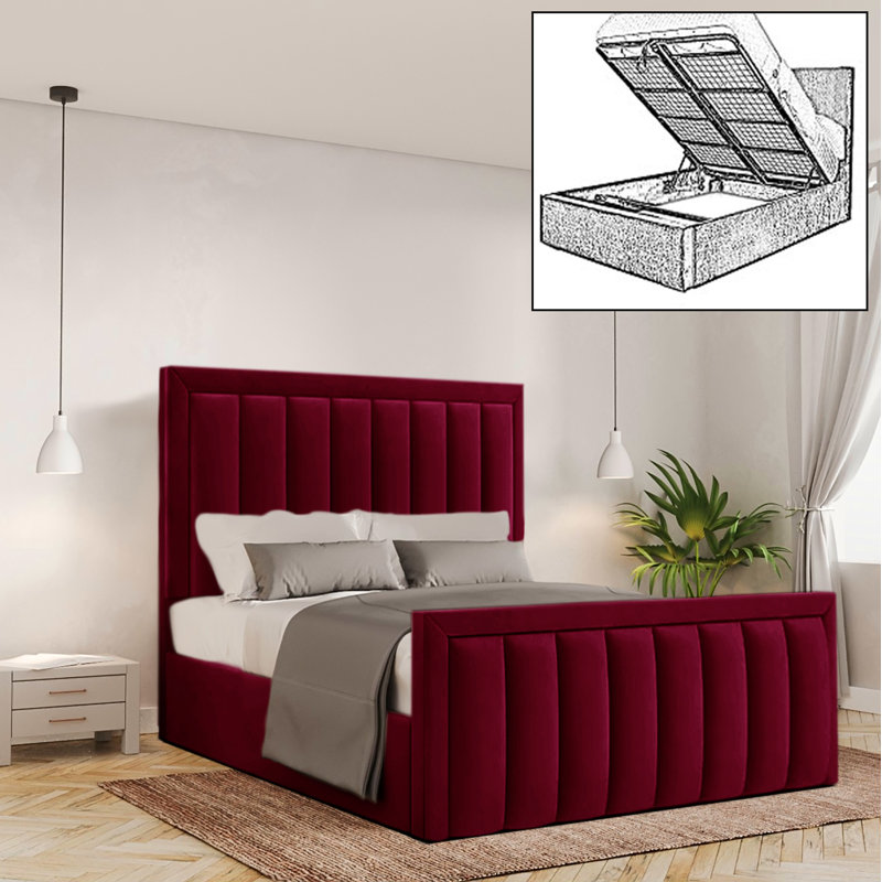 Bhopal Upholstered Ottoman Storage Bed, Red, Single (3')
