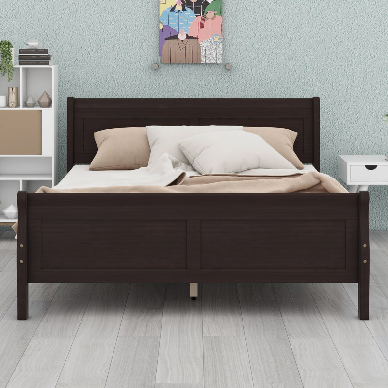Lit plateforme en bois avec tête de lit, Espresso, Grand lit