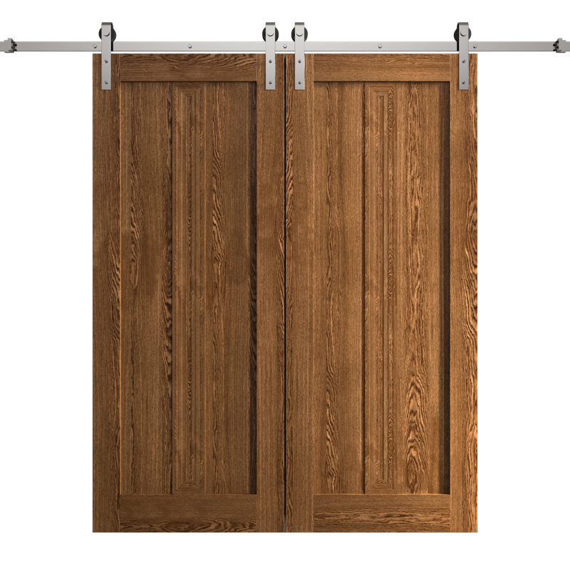 Porte de grange double moderne | Ego 5006 | Ensemble de rail argenté | Portes intérieures solides, Chêne cognac