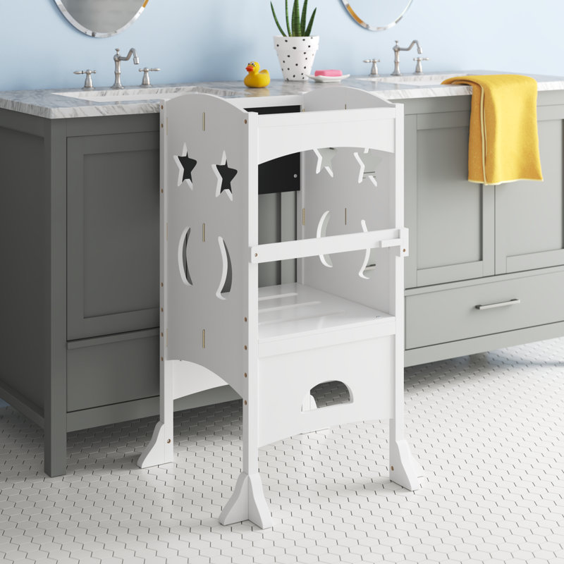 Compact Foldable Wooden Step Stool with Detachable Chalkboard
