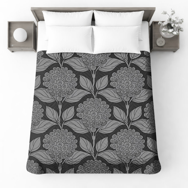 Floral Gray Pattern Quilted Thin Bedspread, King