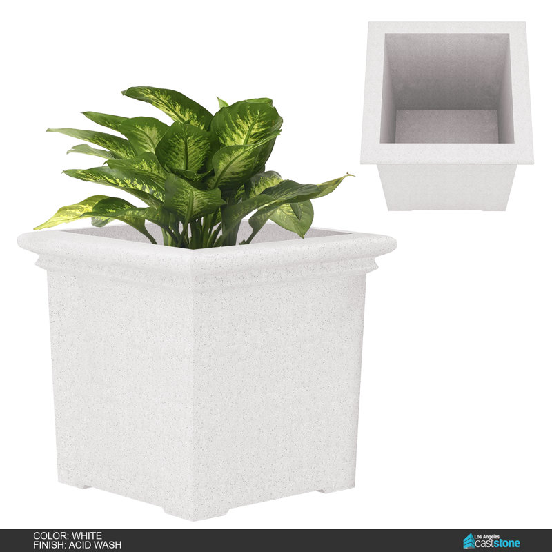 Concrete Planter, Acid Wash White