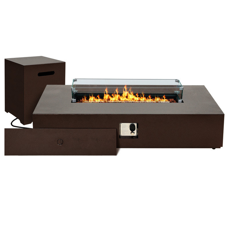Rectangle Iron Propane Smokeless Fire Pit Table with Hidden Fuel Tank