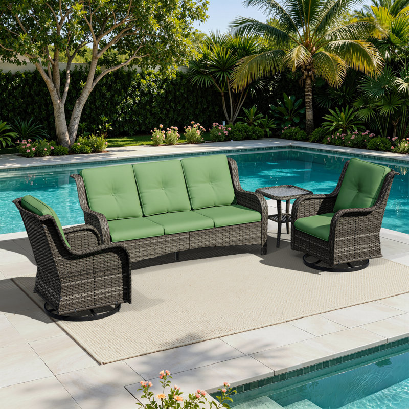 Solene Wicker 5 - Person Patio Conversation Set with Cushions, Green
