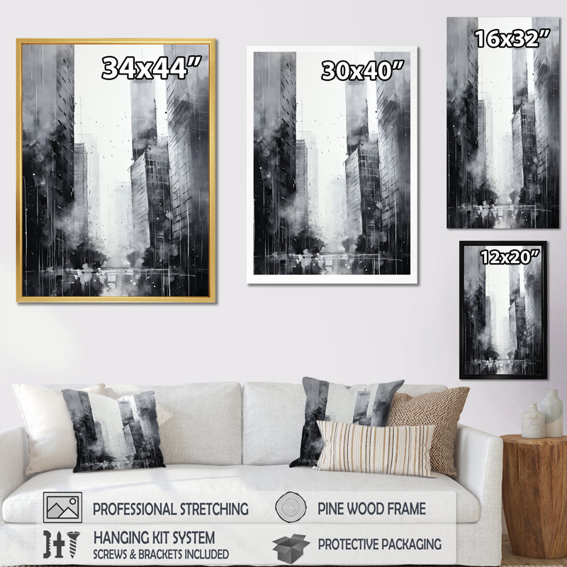 " Ebony Edifices Skyscraper City " Print, Wrapped Canvas, 40" H x 30" W