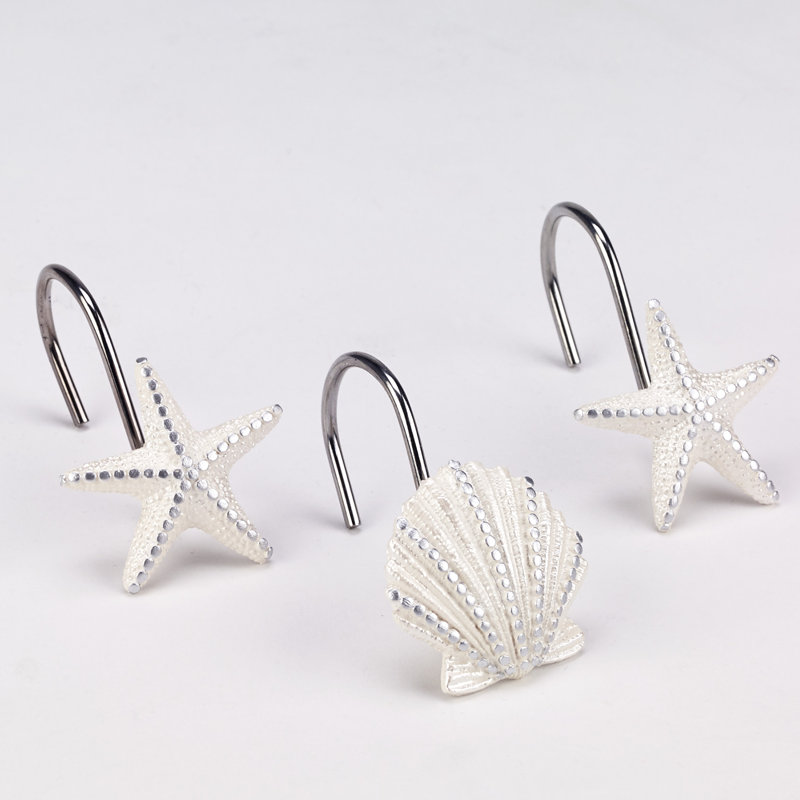 Sequin Shells Bath Shower Curtain Hooks