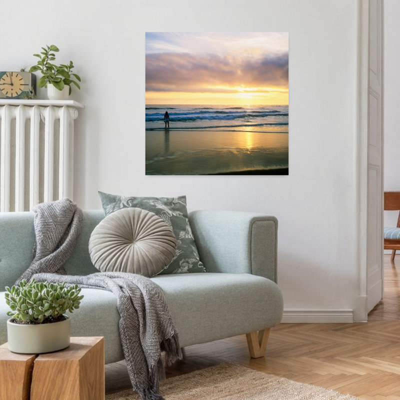 Rear View Of Woman On Beach Looking Toward Horizon 1 Piece Wrapped Canvas Wall Art, 81.28cm H x 81.28cm W