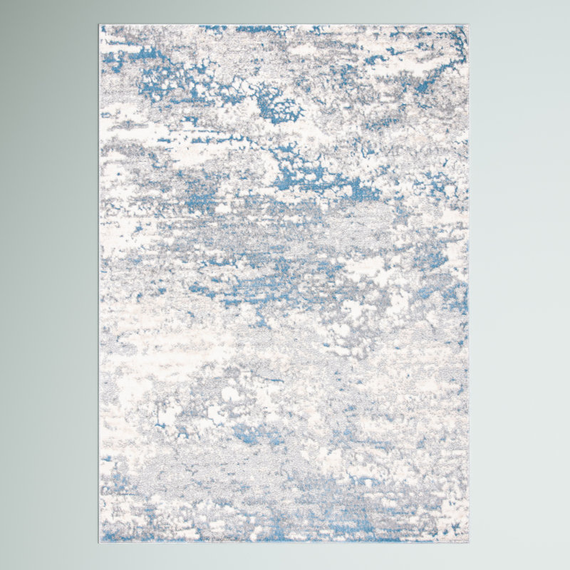 Tapis abstrait gris / bleu Adame, Rectangle 5 pi 5 po x 7 pi 7 po