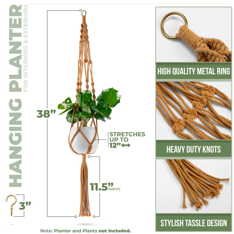 Sorbus 4 Pack Macrame Plant Hanger - Cotton Rope, Elegant for Home, Patio, Garden, Brown, Brown