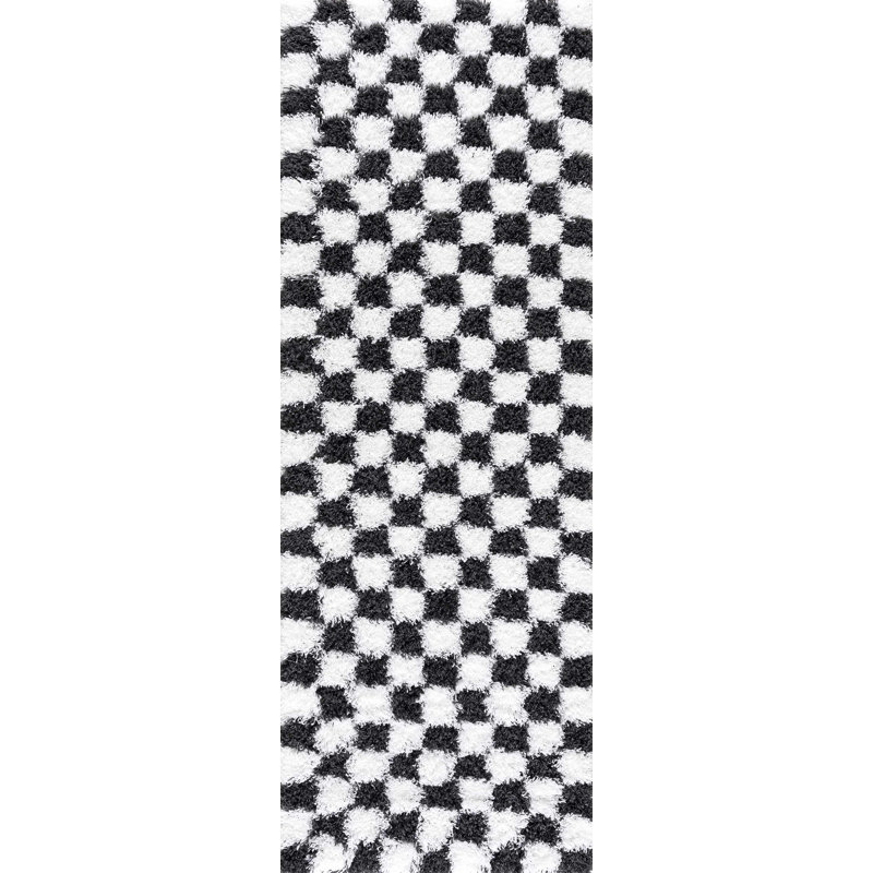 Tapis noir / blanc Atiray, Tapis de couloir 2 pi 7 po x 7 pi 3 po