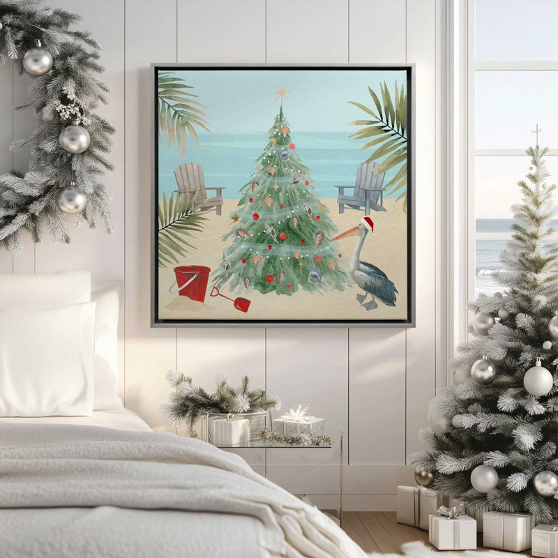 Beachside Christmas I, reproduction d'art sur toile dans un cadre, Cadre noir, H 12,75 po x l 12,75 po x P 1,75 po