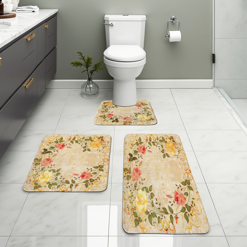  Ensemble de tapis pour salle de bain floral 3 pièces