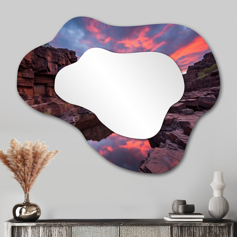 Miroir mural asymétrique rose, coucher de soleil rose, 27 po x 35 po