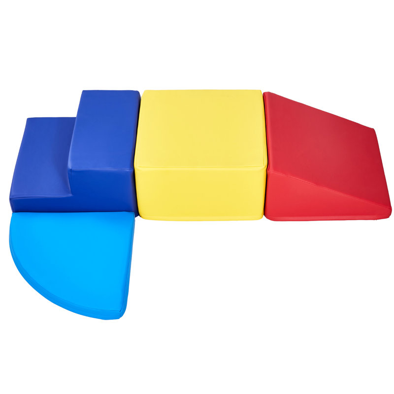 Mousse éducative pour escalade - 4 pièces, douce et résistante, colorée, développer la motricité, glissement, bleu, profondeur de 22,74 po, largeur de 11,82 po, hauteur de 16,14 po, blocs de 12,66 lb stimulant la créativité, sécuritaire,