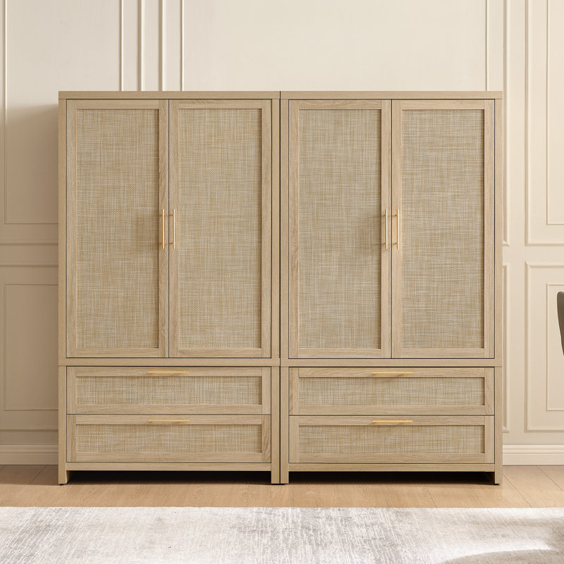 70.86'' H Bohemian - Inspired Rattan Armoire With Adjustable Shelves, Multi - Functional Storage Cabinet With 2-Door And 2-Drawer