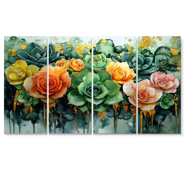 Symphonie du jardin d'Echeveria Elegans Succulent III - Art mural - plante murale, 4, H 28 po x l 48 po