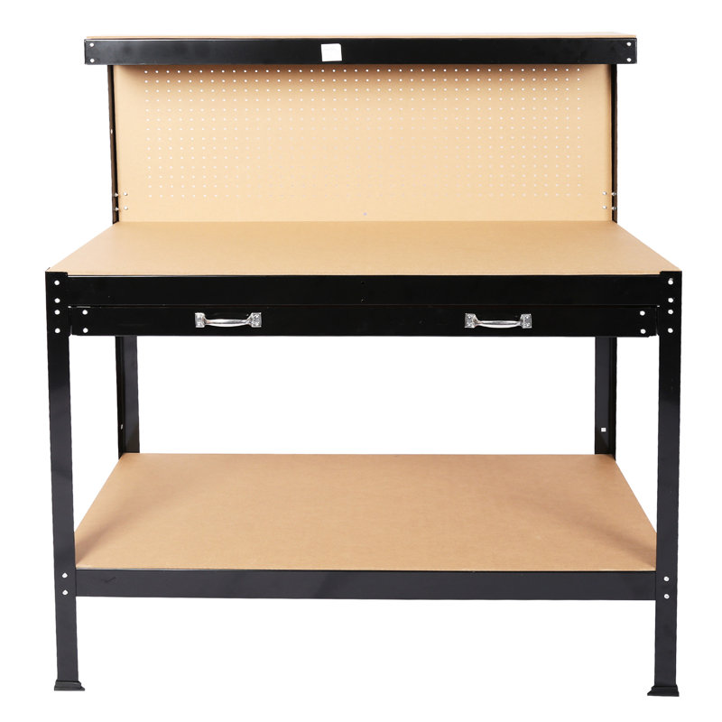 Établi 115 cm, capacité de charge de 300 lb, acier noir, panneau, imperméable et rouille - fabrication en milieu de travail