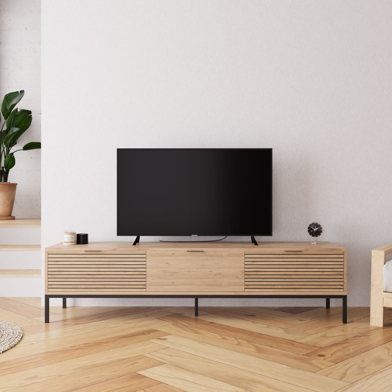 Alya Oak Effect 180 cm TV Stand Modern Wooden TV Unit with 3 Door Storage, Long TV Stand Cabinet for Living Room TVs up to 65"