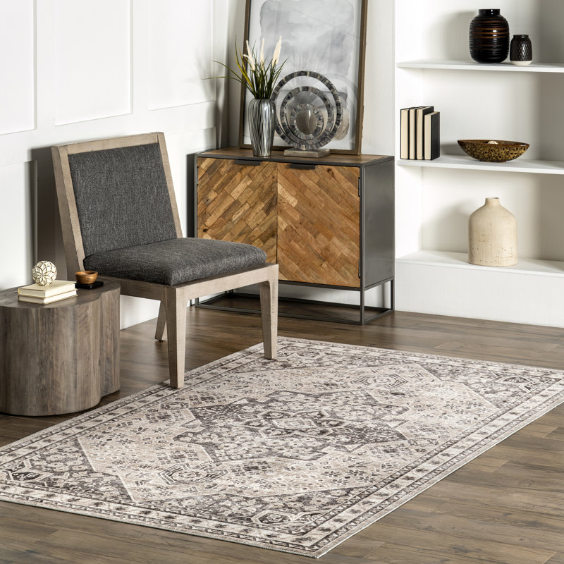 Eira Medallion SplashGuard Machine Washable Area Rug, Rectangle 4' x 6'