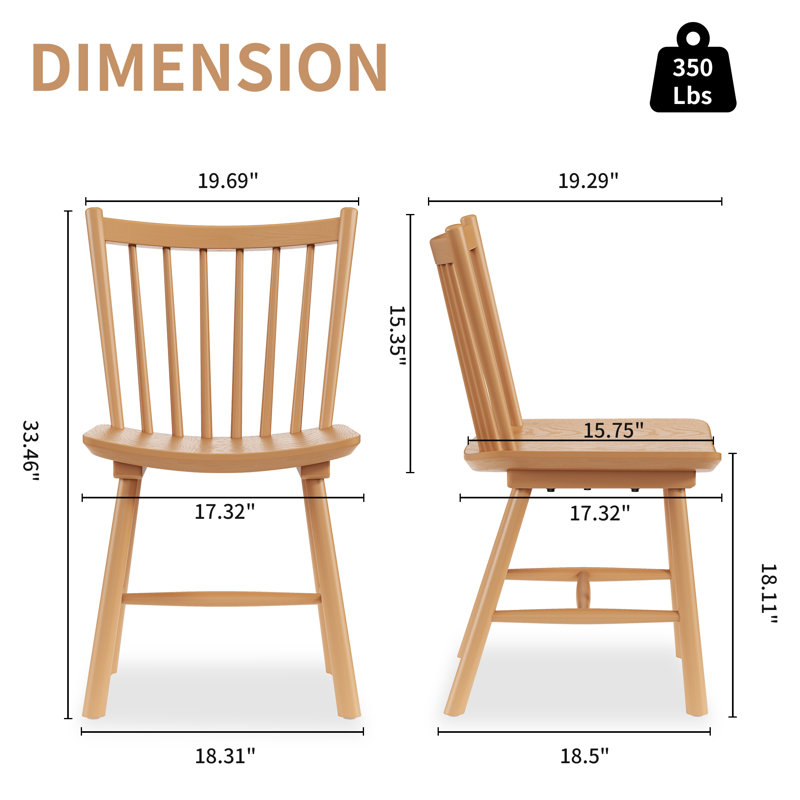 Solid Wood Windsor Dining Chairs Set of 4, Natural