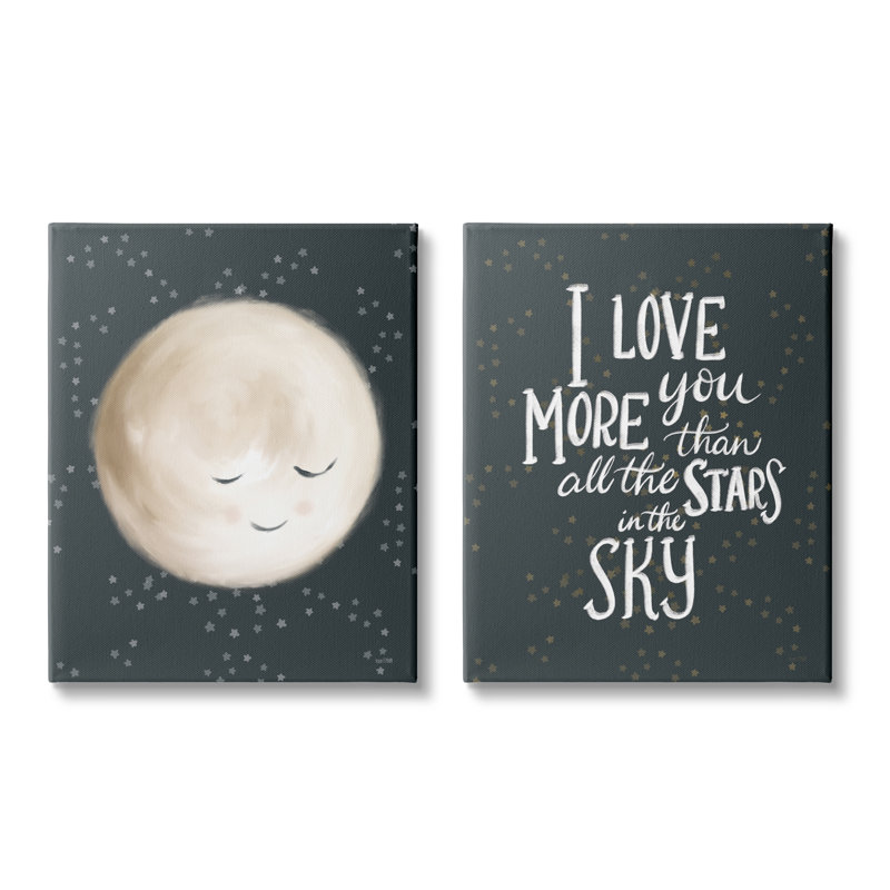 Cute Moon and Starry Night Quote Canvas Wall Art Set