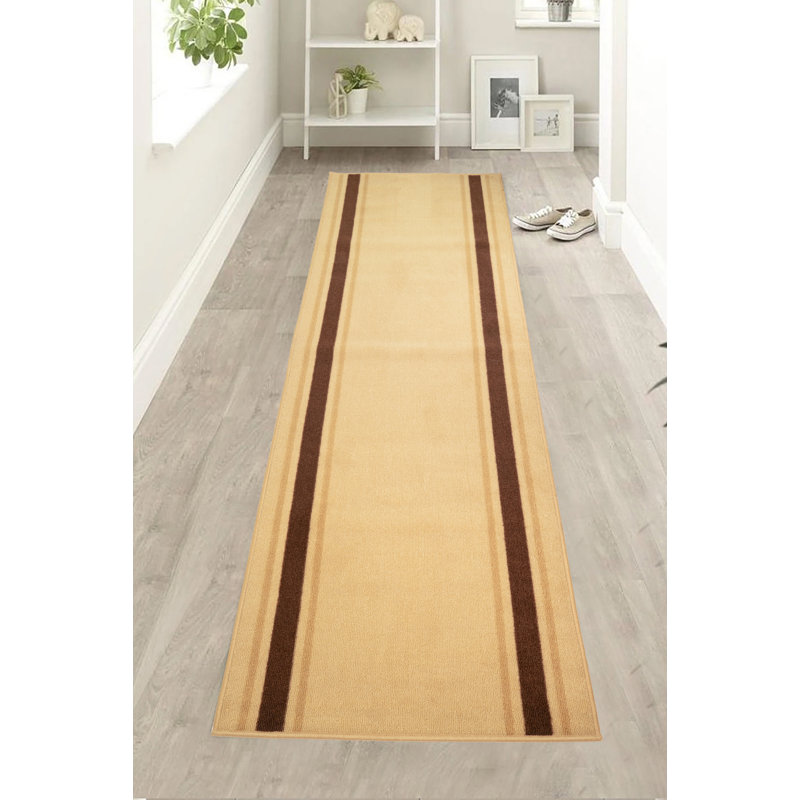 Tapis de couloir beige à poils longs à rayures personnalisées, Tapis de couloir 2 pi 8 po x 7 pi