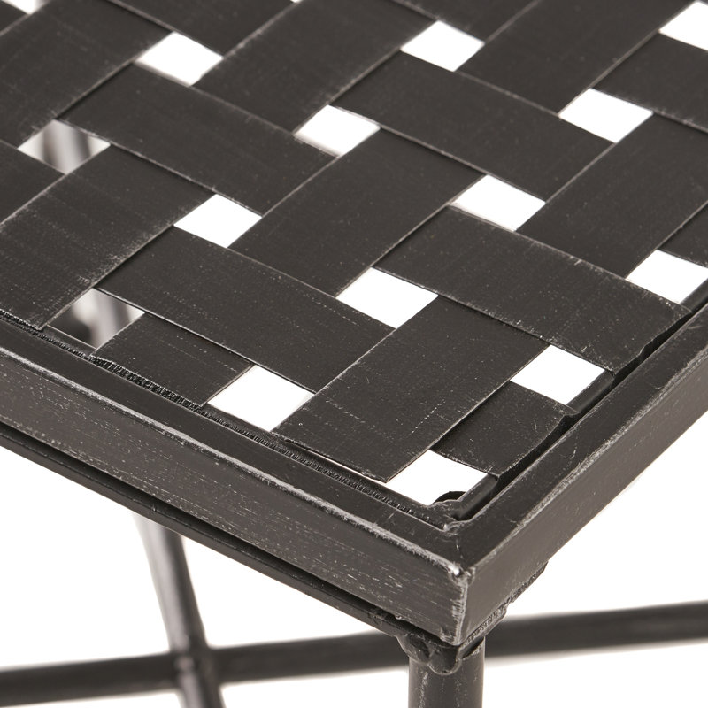 Iron Patio Table, Black Brush Silver Finish, 16.50"D X 16.75"W 16"H, Matches Chairs & Coffee Tables For Outdoor, Assembly Required Table In Silver, Complements Outdoor Seating With Tables,