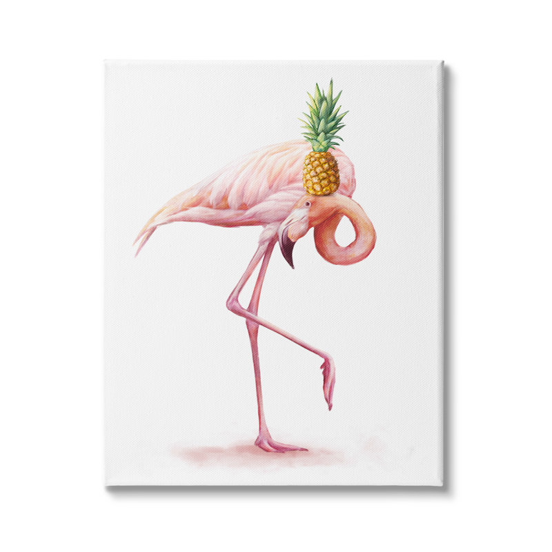 Ananas tropical, flamant rose, oiseau drôle, fruit, art mural par Ziwei Li, H 30 po x l 24 po x P 1,5 po
