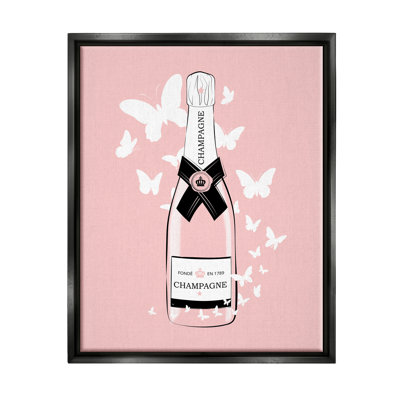 «Pastel Fluttering Butterflies Chic Pink Champagne Bottle» par Martina Pavlova, impression sur toile