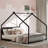 Full Size House Bed With Roof And Colorful Lights, Metal Bed Frame With Slats And Legs, House Bed For Boy, Girls And Young Teens, No Box Spring Needed,Black.
