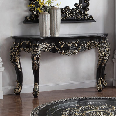 Marbled Gold Hand Carved Console Table with Old World Motif