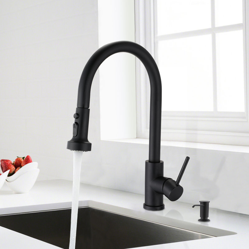 Stainless Steel Kitchen Faucet, Matte Black, Pull Down Spray, Soap Dispenser, To Scratches And Rust, 360 Swivel Spout, 1.8Gpm Flow Rate Scratchproof & Rustproof,