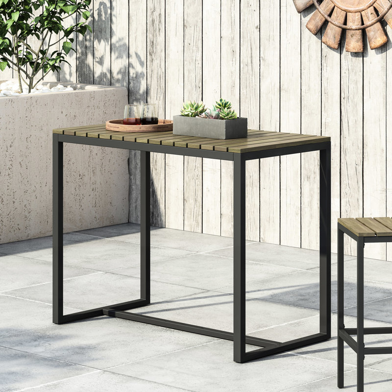Table de bar en bois avec base en fer thermolaqué pour les espaces extérieurs