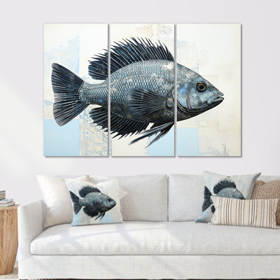 Poisson dans le bleu profond - ensemble d'art mural sur toile