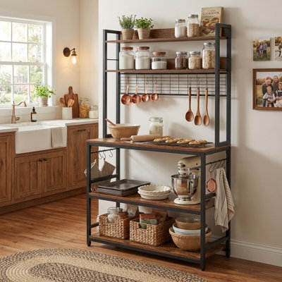 66.9''H 5-Tier Baker’s Rack with Power Outlet & Adjustable Shelf